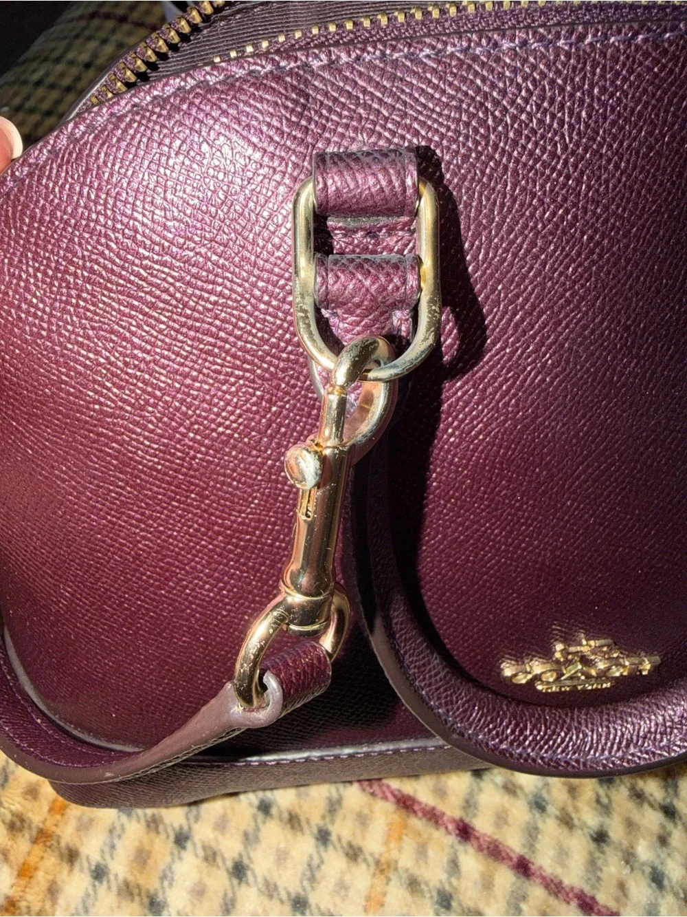 Coach Pebbled Dome Satchel in Plum with Gold Hardware